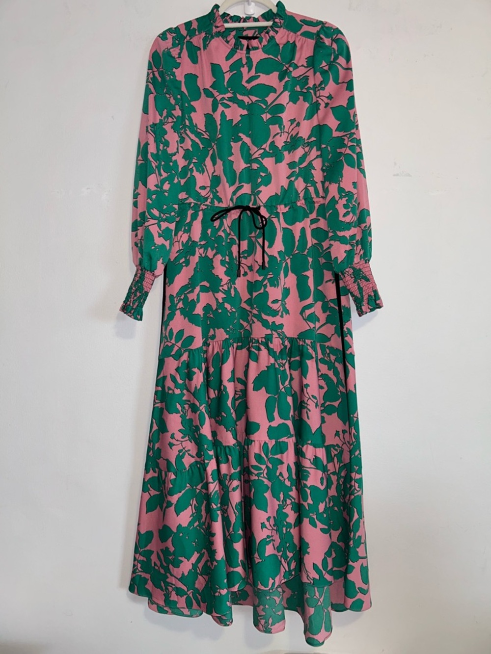 ME+EM Leaf-print Tiered Maxi Dress Pink and Green - Picture 2 of 14